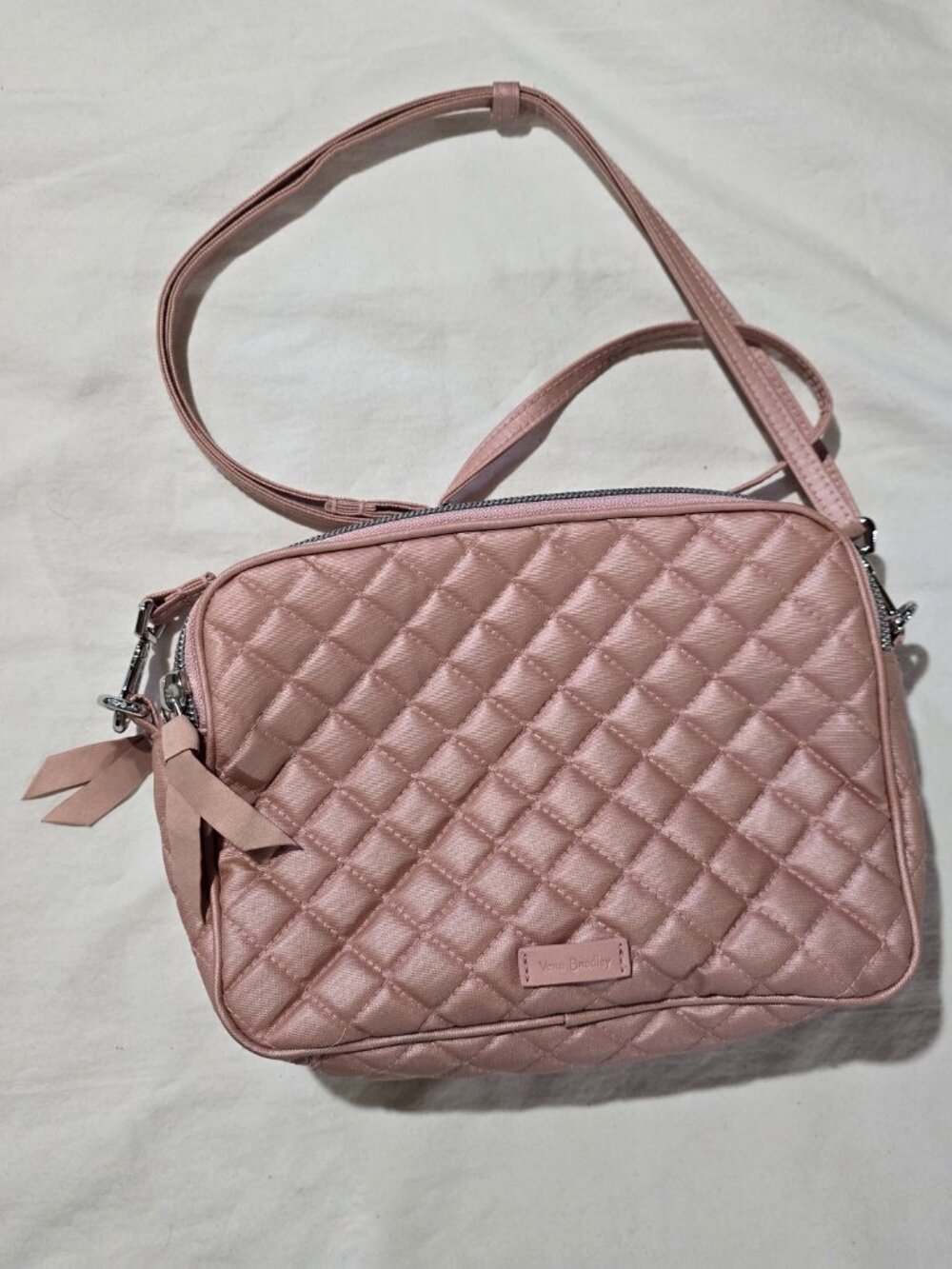 Vera Bradley Quilted Pink Crossbody Bag Dual Compartment Floral Interior